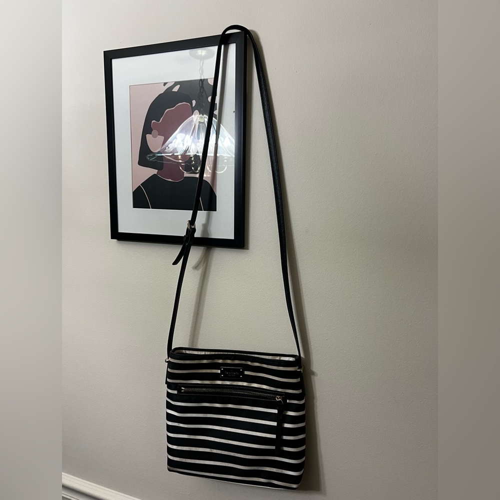 Kate Spade New York | Black & White Stripe Dessi Wilson Road Nylon Crossbody Bag